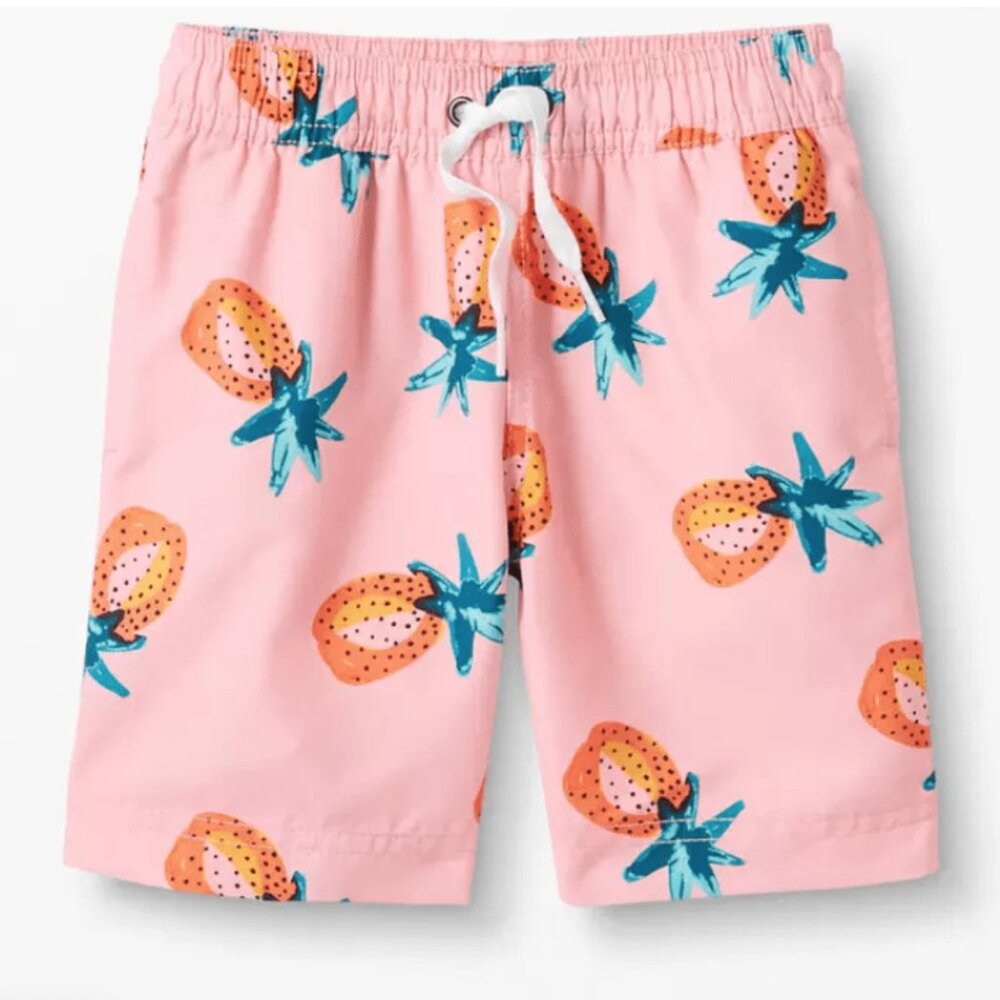 Hanna Andersson Swim Trunks, Pink with Pineapples, Boys Size 8